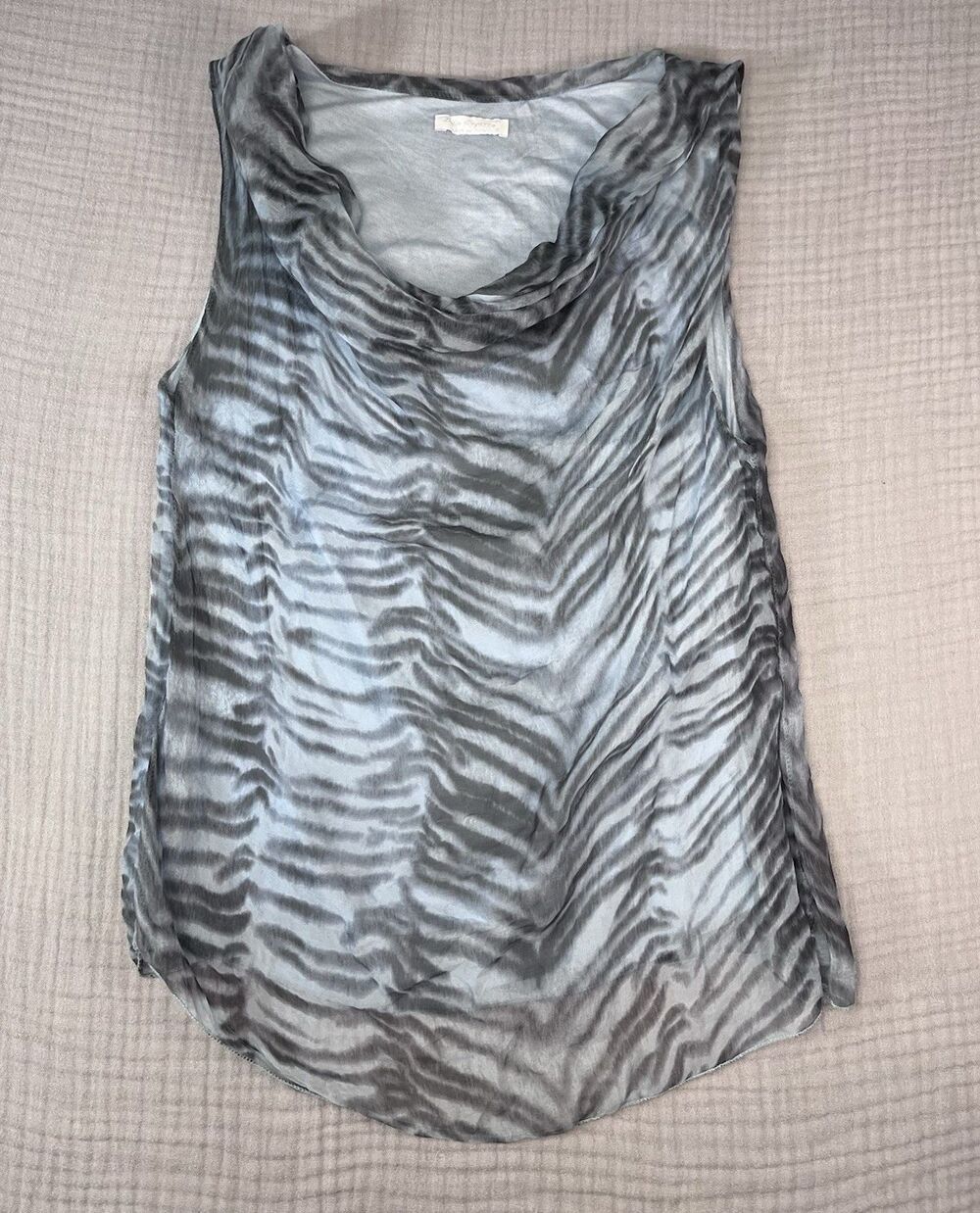 Vintage Dolce Ragazza Silk Lined Blouse Blue Zebra Animal Print Sleeveless Small